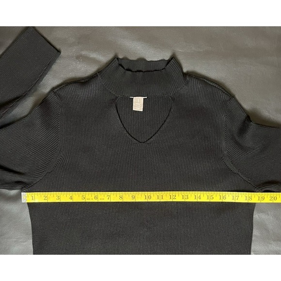 CHICO'S Black Ribbed Mock Neck Keyhole Sweater Size 1‎ (M) Long Sleeve Stretchy - Picture 6 of 13